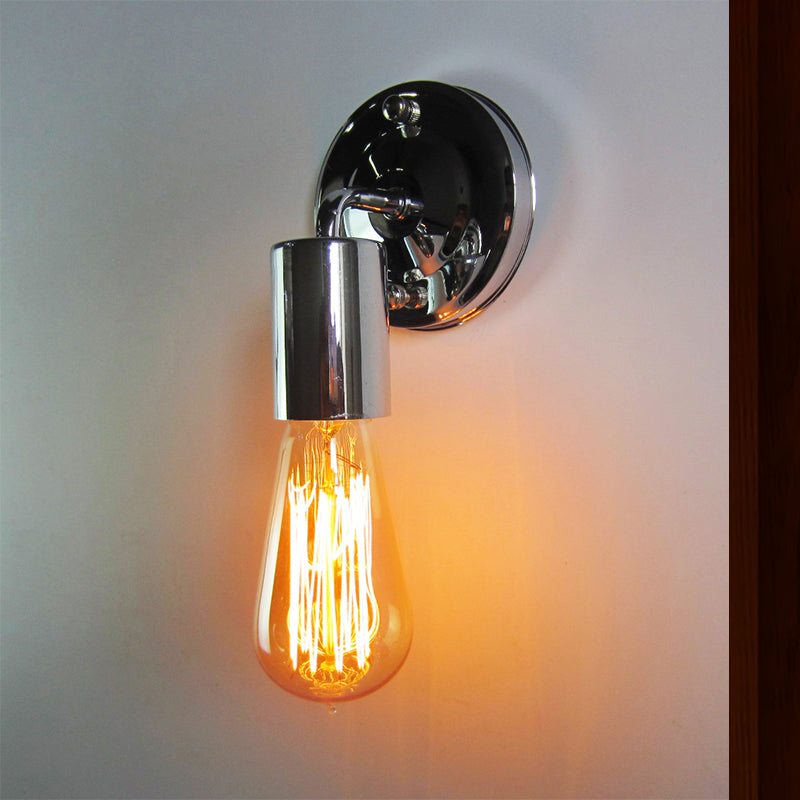 Polished Chrome Mini Wall Sconce Industrial Metal 1 Head Bedroom Wall Mount Light with Open Bulb Clearhalo 'Art deco wall lights' 'Cast Iron' 'Glass' 'Industrial wall lights' 'Industrial' 'Middle century wall lights' 'Modern' 'Rustic wall lights' 'Tiffany' 'Traditional wall lights' 'Wall Lamps & Sconces' 'Wall Lights' Lighting' 466788