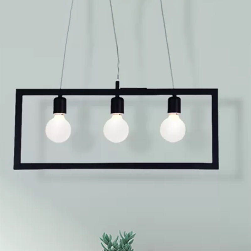 3/5 Lights Rectangular Frame Island Pendant Light Industrial Style Black Metal Ceiling Hanging Light Clearhalo 'Ceiling Lights' 'Island Lights' Lighting' 466862