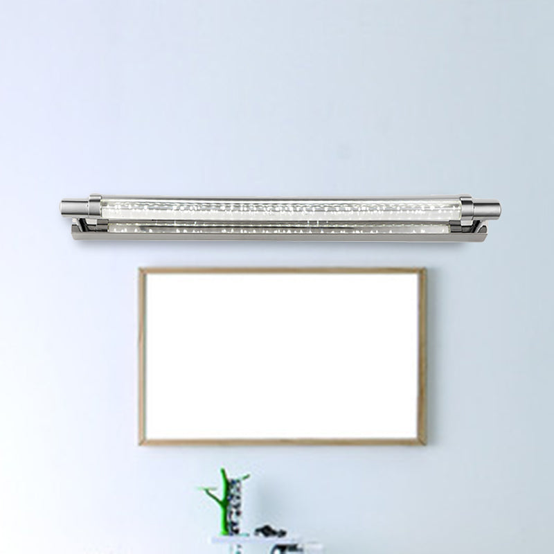 Pipe Acrylic Vanity Lighting Simple 1 Light Chrome LED Wall Mount Lamp in Warm/White/Third Gear Light for Bathroom, 19.5"/23.5" Wide Clearhalo 'Cast Iron' 'Glass' 'Industrial' 'Modern wall lights' 'Modern' 'Tiffany' 'Traditional wall lights' 'Vanity Lights' 'Wall Lights' Lighting' 467113