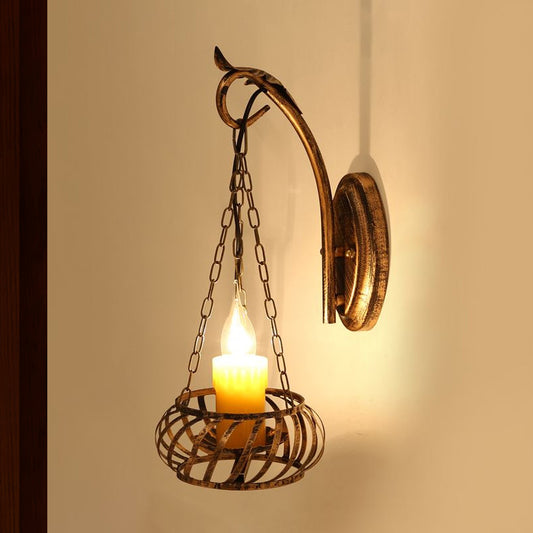 1 Light Candle Sconce Lighting Loft Rustic Wrought Iron Wall Lamp in Bronze for Corridor Clearhalo 'Wall Lamps & Sconces' 'Wall Lights' Lighting' 467123