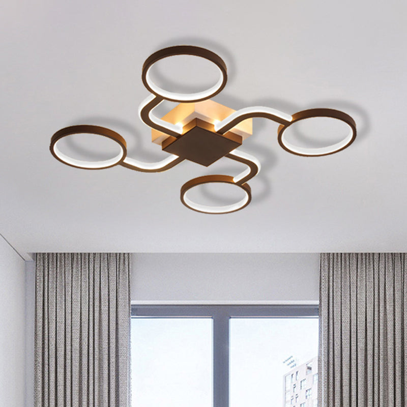 Sputnik Flush Ceiling Light with Ring Shade 4/6/8 Heads Nordic Iron Ceiling Flush Mount Light in Black Clearhalo 'Ceiling Lights' 'Close To Ceiling Lights' 'Close to ceiling' 'Semi-flushmount' Lighting' 467259