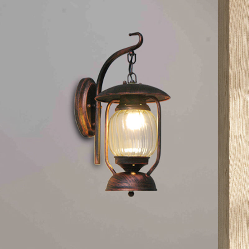 Kerosene Kitchen Wall Light Fixture Coastal Ribbed Glass 1 Light Clear Sconce Lamp Clearhalo 'Art deco wall lights' 'Cast Iron' 'Glass' 'Industrial wall lights' 'Industrial' 'Middle century wall lights' 'Modern' 'Rustic wall lights' 'Tiffany' 'Traditional wall lights' 'Wall Lamps & Sconces' 'Wall Lights' Lighting' 467263