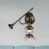 One Bulb Wall Light with Lantern Shade Clear Ribbed Glass Coastal Bedroom Sconce Lighting Fixture with Trumpet Clearhalo 'Art deco wall lights' 'Cast Iron' 'Glass' 'Industrial wall lights' 'Industrial' 'Middle century wall lights' 'Modern' 'Rustic wall lights' 'Tiffany' 'Traditional wall lights' 'Wall Lamps & Sconces' 'Wall Lights' Lighting' 467273