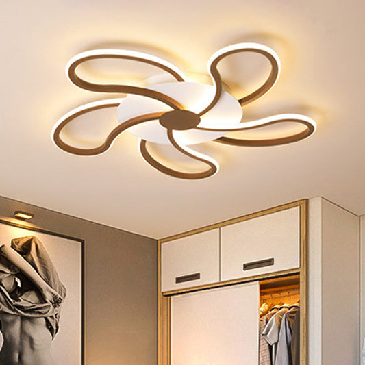 Brown Flower Ceiling Flush Light Modern Metal Shade 5/6/7 Lights Led Indoor Lighting in Warm/White Clearhalo 'Ceiling Lights' 'Close To Ceiling Lights' 'Close to ceiling' 'Semi-flushmount' Lighting' 467285