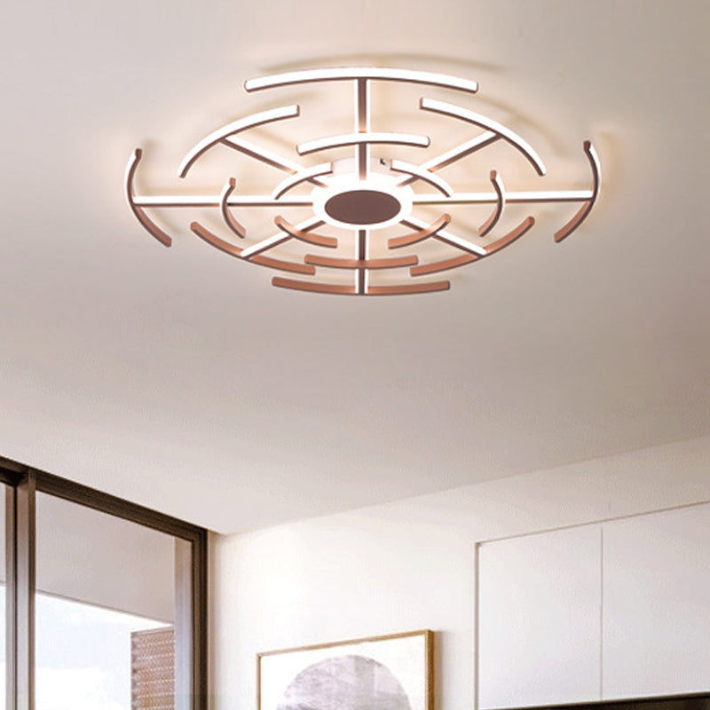 Metal Round Flushmount Light with Maze Design Contemporary 8/12/16-LED Flush Ceiling Lamp in Brown Clearhalo 'Ceiling Lights' 'Close To Ceiling Lights' 'Close to ceiling' 'Semi-flushmount' Lighting' 467295