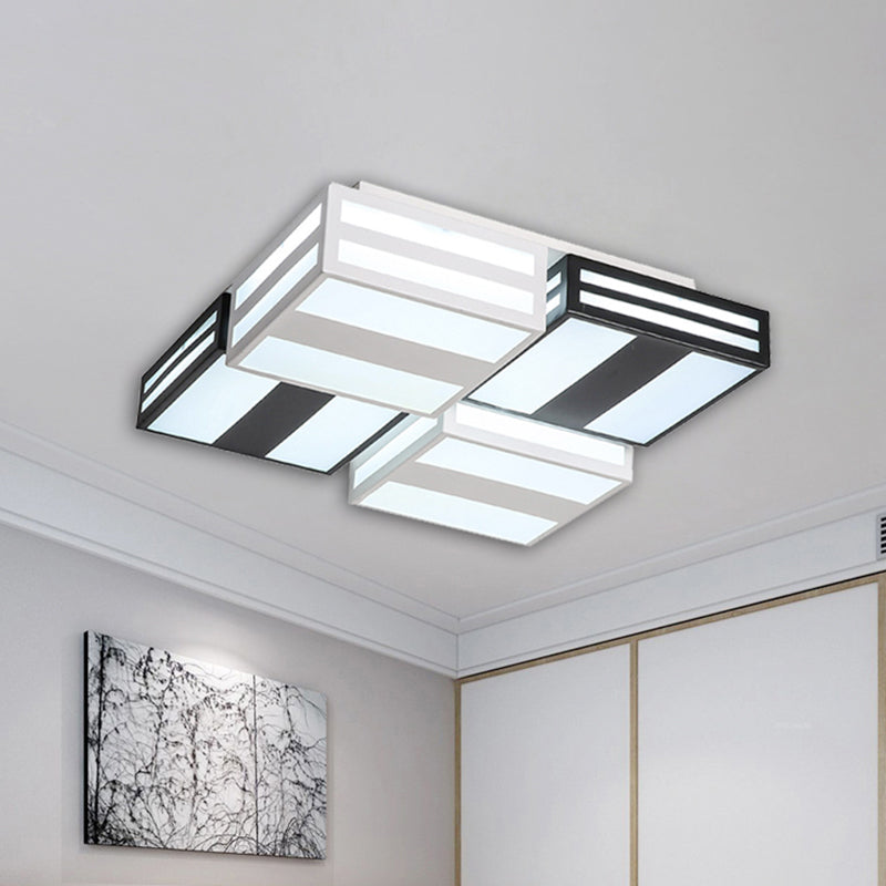 Contemporary Square Ceiling Lamp Acrylic Warm/White Lighting LED Bedroom Ceiling Mounted Light with Stripe Pattern in Black/White Clearhalo 'Ceiling Lights' 'Close To Ceiling Lights' 'Close to ceiling' 'Flush mount' Lighting' 467297