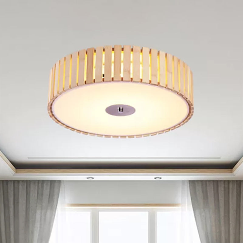 Bamboo Drum Shade Flush Mount Light Modern Style 15"/19" W LED Beige Ceiling Light Fixture for Living Room Clearhalo 'Ceiling Lights' 'Close To Ceiling Lights' 'Close to ceiling' 'Flush mount' Lighting' 467315