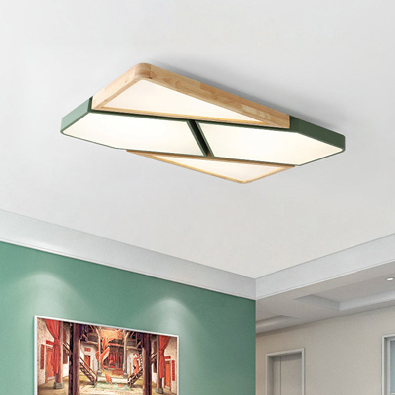 Gray/White/Green Spliced Square Ceiling Mount Light Nordic Wood and Metal 18"/21.5"/34.5" Wide LED Bedroom Ceiling Light in Warm/White/Neutral Clearhalo 'Ceiling Lights' 'Close To Ceiling Lights' 'Close to ceiling' 'Flush mount' Lighting' 467335