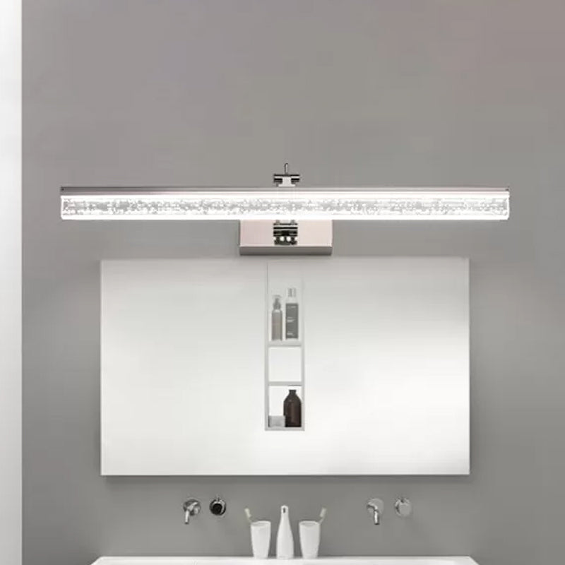 Acrylic Linear LED Vanity Fixture Modern Chrome Adjustable Sconce Light in Warm/White Light, 16"/23.5"/31.5" Wide Chrome White Clearhalo 'Cast Iron' 'Glass' 'Industrial' 'Modern wall lights' 'Modern' 'Tiffany' 'Traditional wall lights' 'Vanity Lights' 'Wall Lights' Lighting' 467386