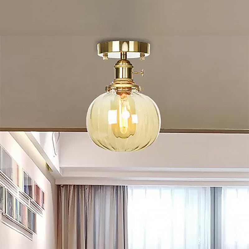 1 Light Ceiling Light Fixture with Orb Shade Water Glass Industrial Living Room Semi Flush in Clear/Amber Clearhalo 'Ceiling Lights' 'Close To Ceiling Lights' 'Close to ceiling' 'Glass shade' 'Glass' 'Semi-flushmount' Lighting' 467399