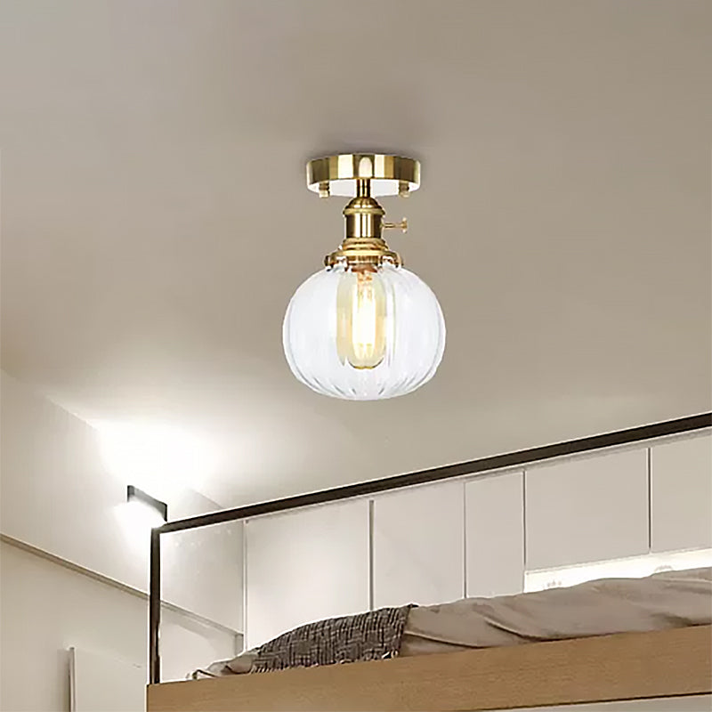 1 Light Ceiling Light Fixture with Orb Shade Water Glass Industrial Living Room Semi Flush in Clear/Amber Clearhalo 'Ceiling Lights' 'Close To Ceiling Lights' 'Close to ceiling' 'Glass shade' 'Glass' 'Semi-flushmount' Lighting' 467400