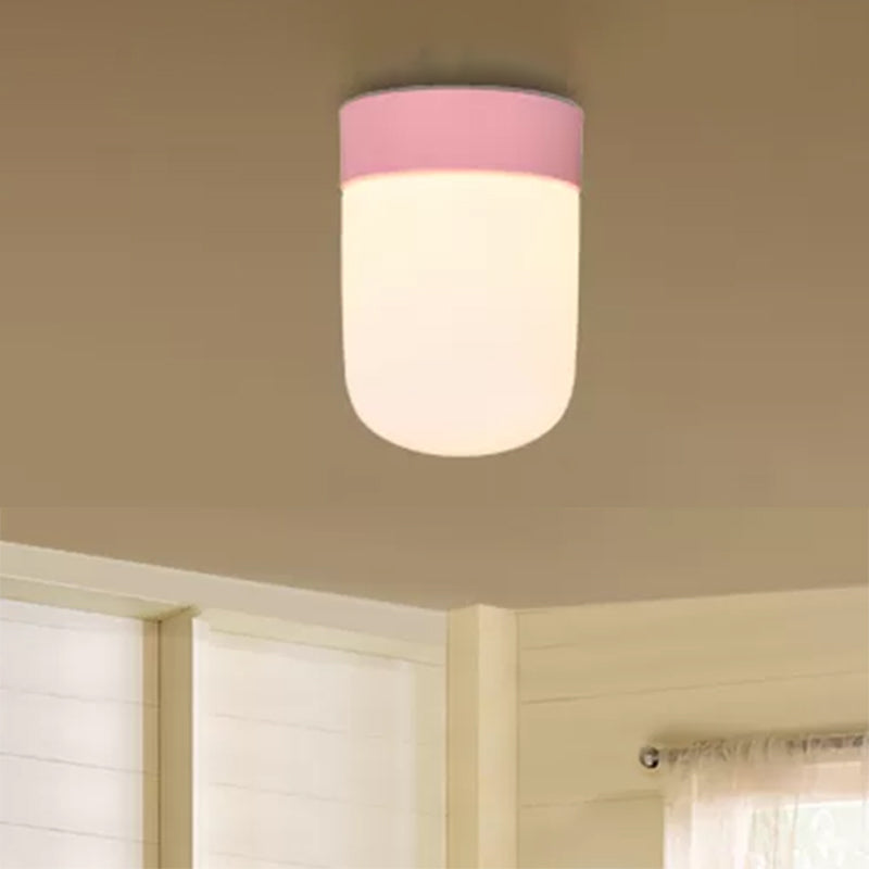 Capsule Corridor Flush Mount Light Modernist Metal and Frosted Glass 1 Light Pink/Gray Ceiling Lighting Clearhalo 'Ceiling Lights' 'Close To Ceiling Lights' 'Close to ceiling' 'Flush mount' Lighting' 467478