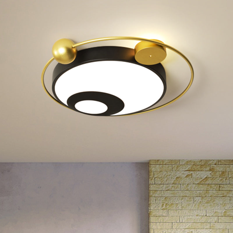 Square/Round Flushmount Modern Vintage Metal Led Black/White Flush Lighting in Warm Light with Diffuser Clearhalo 'Ceiling Lights' 'Close To Ceiling Lights' 'Close to ceiling' 'Flush mount' Lighting' 467488