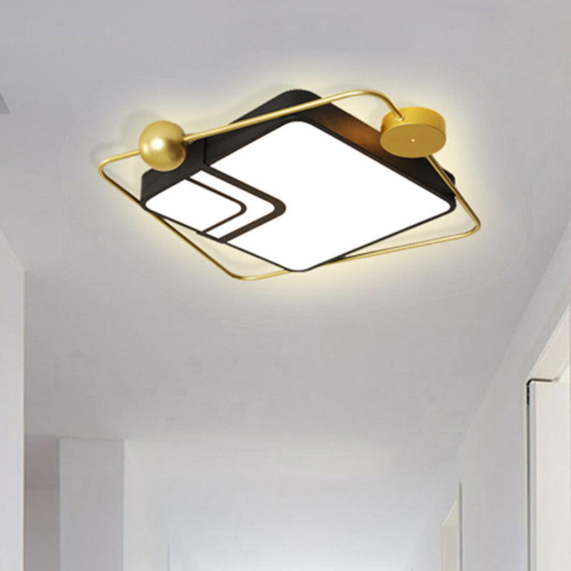 Square/Round Flushmount Modern Vintage Metal Led Black/White Flush Lighting in Warm Light with Diffuser Clearhalo 'Ceiling Lights' 'Close To Ceiling Lights' 'Close to ceiling' 'Flush mount' Lighting' 467492