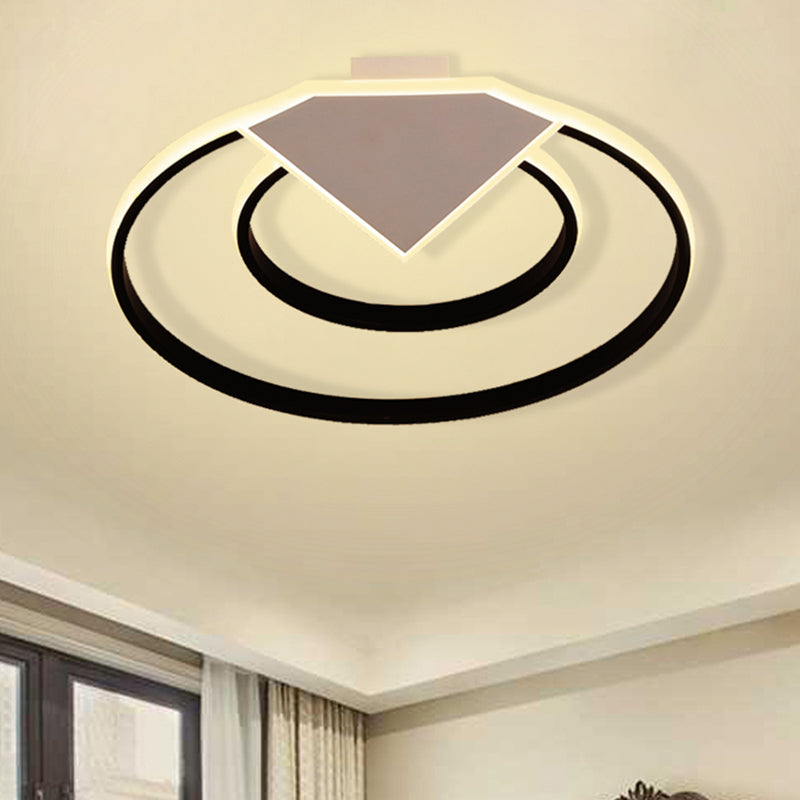 Double Ring Flush Mount Ceiling Light Warm/White Light Modern Metal Led Indoor Flush Lighting in Black, 19.5"/23.5" Wide Clearhalo 'Ceiling Lights' 'Close To Ceiling Lights' 'Close to ceiling' 'Semi-flushmount' Lighting' 467523