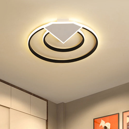 Double Ring Flush Mount Ceiling Light Warm/White Light Modern Metal Led Indoor Flush Lighting in Black, 19.5"/23.5" Wide Clearhalo 'Ceiling Lights' 'Close To Ceiling Lights' 'Close to ceiling' 'Semi-flushmount' Lighting' 467524