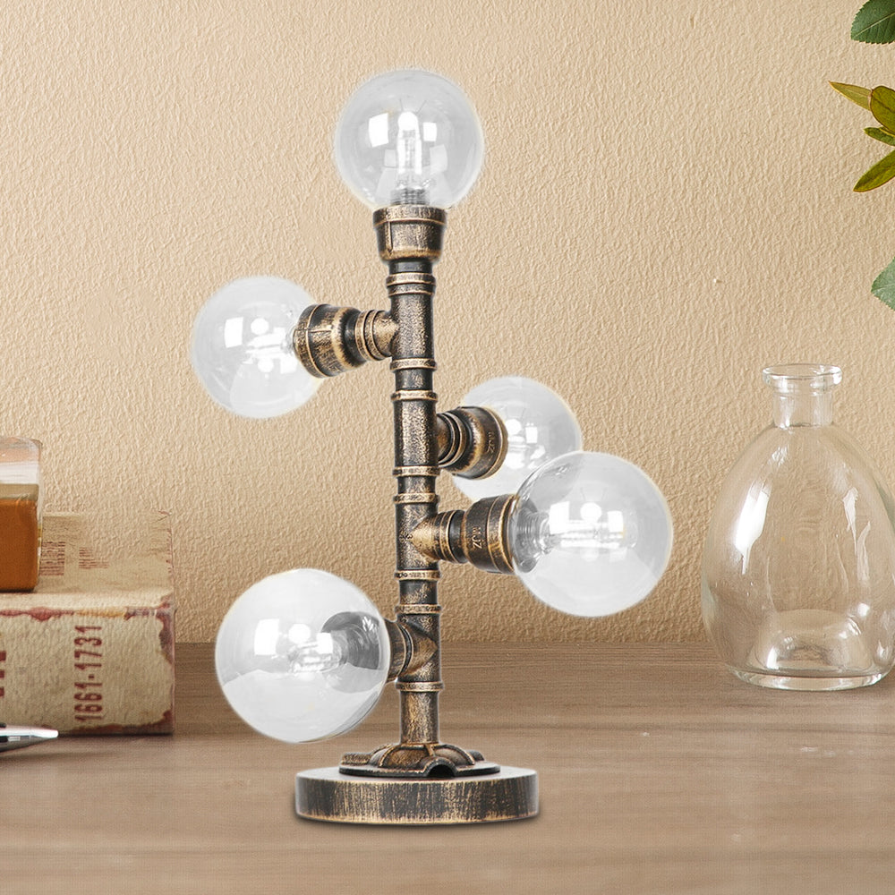 5 Lights Table Light with Round/Tube Shade Clear/Amber Glass Industrial Study Room Task Lighting with Base Clear A Clearhalo 'Lamps' 'Table Lamps' Lighting' 467538