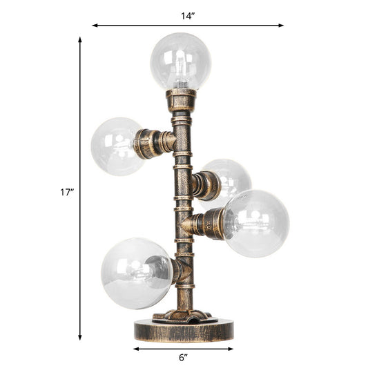 5 Lights Table Light with Round/Tube Shade Clear/Amber Glass Industrial Study Room Task Lighting with Base Clearhalo 'Lamps' 'Table Lamps' Lighting' 467540