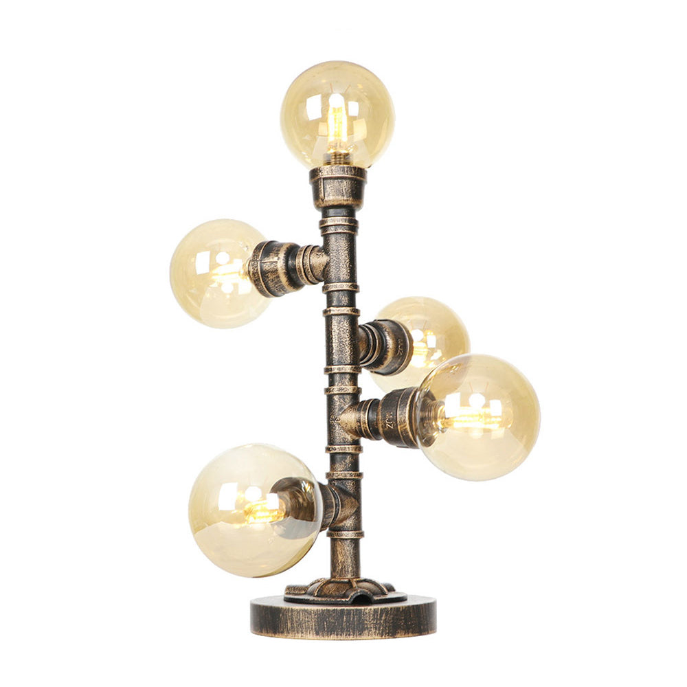 5 Lights Table Light with Round/Tube Shade Clear/Amber Glass Industrial Study Room Task Lighting with Base Clearhalo 'Lamps' 'Table Lamps' Lighting' 467548