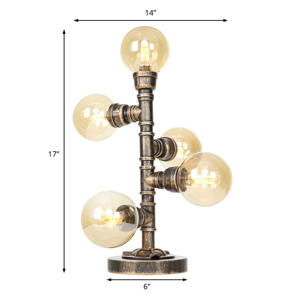 5 Lights Table Light with Round/Tube Shade Clear/Amber Glass Industrial Study Room Task Lighting with Base Clearhalo 'Lamps' 'Table Lamps' Lighting' 467549