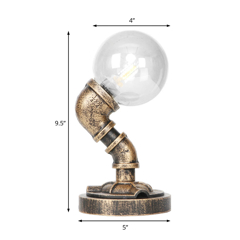 1 Light Clear/Amber Glass Desk Lamp Vintage Style Antique Bronze Globe Shade Living Room Task Lighting with Base Clearhalo 'Lamps' 'Table Lamps' Lighting' 467560