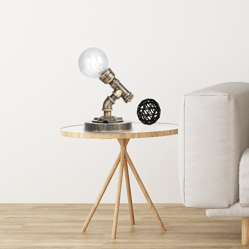 1 Light Clear/Amber Glass Desk Lamp Vintage Style Antique Bronze Globe Shade Living Room Task Lighting with Base Clear C Clearhalo 'Lamps' 'Table Lamps' Lighting' 467561