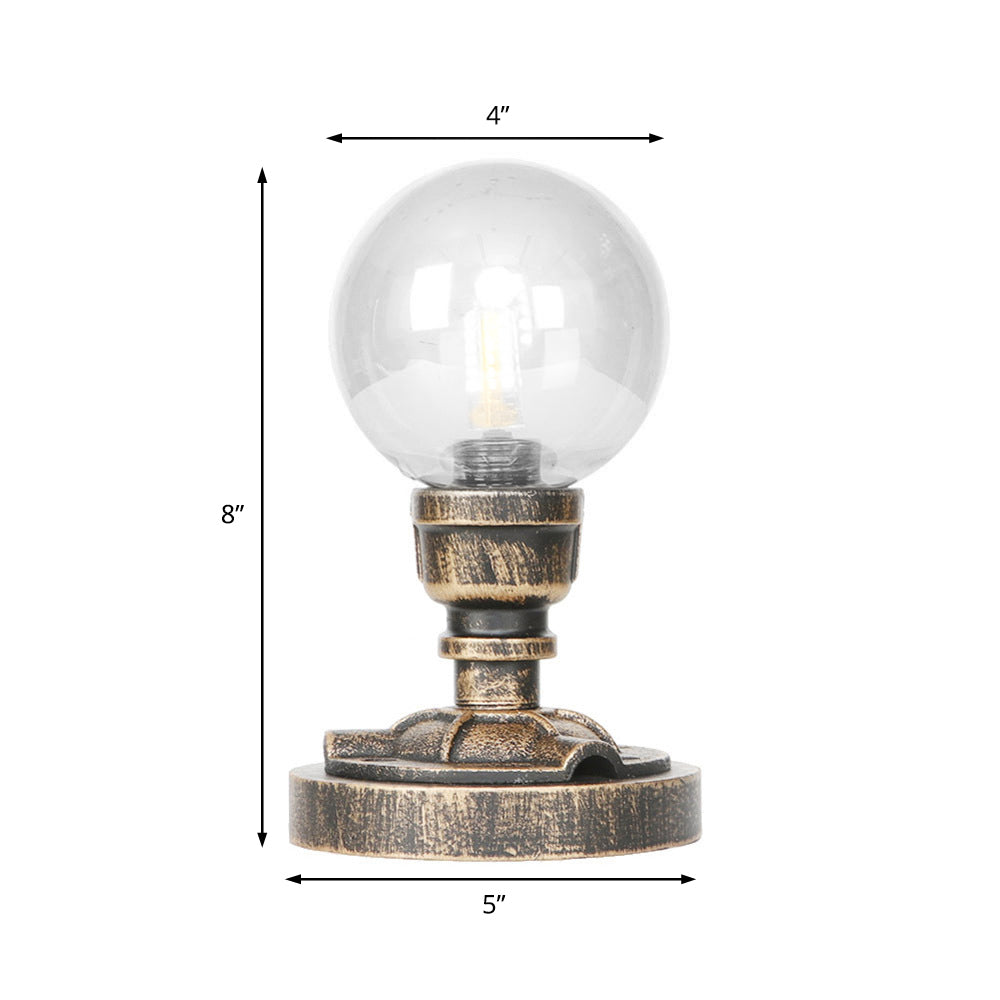 1 Light Clear/Amber Glass Desk Lamp Vintage Style Antique Bronze Globe Shade Living Room Task Lighting with Base Clearhalo 'Lamps' 'Table Lamps' Lighting' 467569