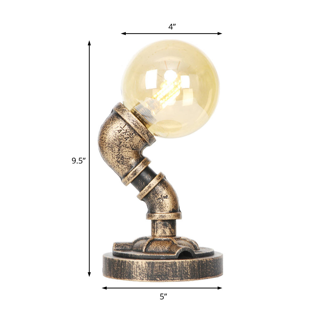 1 Light Clear/Amber Glass Desk Lamp Vintage Style Antique Bronze Globe Shade Living Room Task Lighting with Base Clearhalo 'Lamps' 'Table Lamps' Lighting' 467572