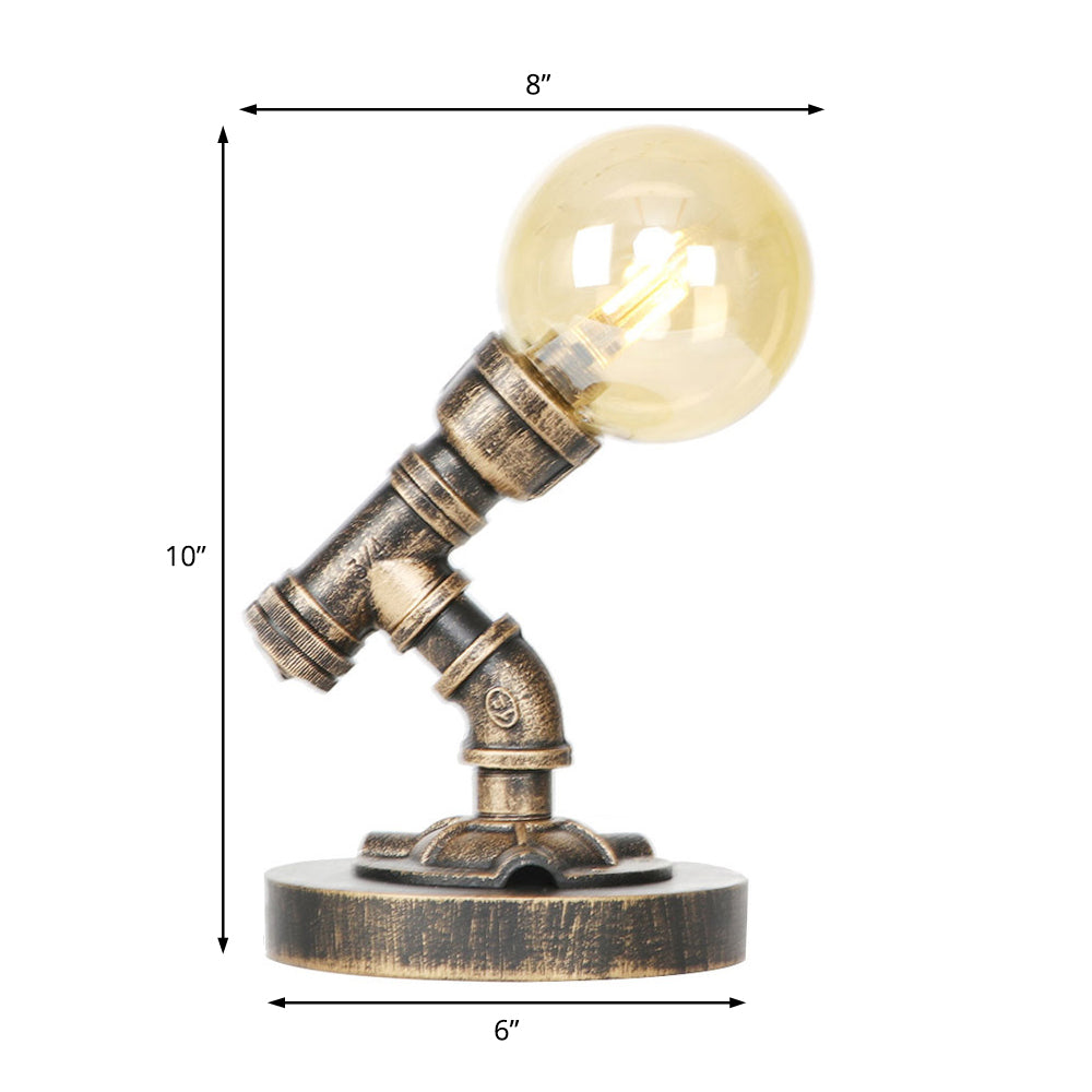 1 Light Clear/Amber Glass Desk Lamp Vintage Style Antique Bronze Globe Shade Living Room Task Lighting with Base Clearhalo 'Lamps' 'Table Lamps' Lighting' 467575