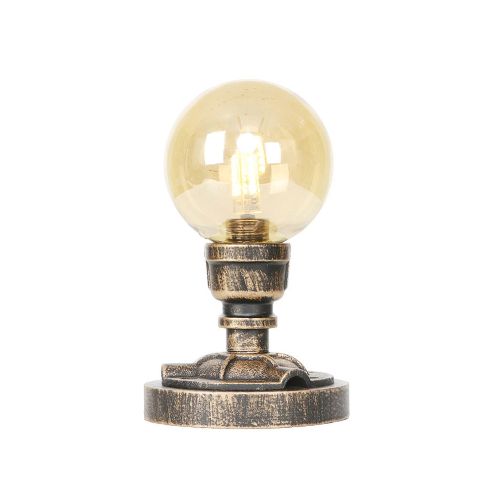 1 Light Clear/Amber Glass Desk Lamp Vintage Style Antique Bronze Globe Shade Living Room Task Lighting with Base Clearhalo 'Lamps' 'Table Lamps' Lighting' 467580