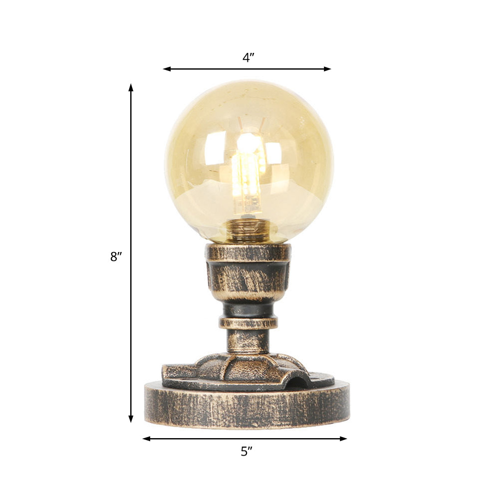 1 Light Clear/Amber Glass Desk Lamp Vintage Style Antique Bronze Globe Shade Living Room Task Lighting with Base Clearhalo 'Lamps' 'Table Lamps' Lighting' 467581