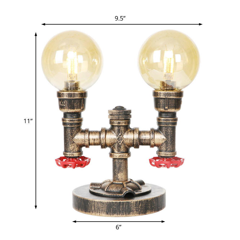 Clear/Amber Glass Antique Bronze Desk Light Globe 2/3-Light Industrial Task Lighting with Base Clearhalo 'Lamps' 'Table Lamps' Lighting' 467592