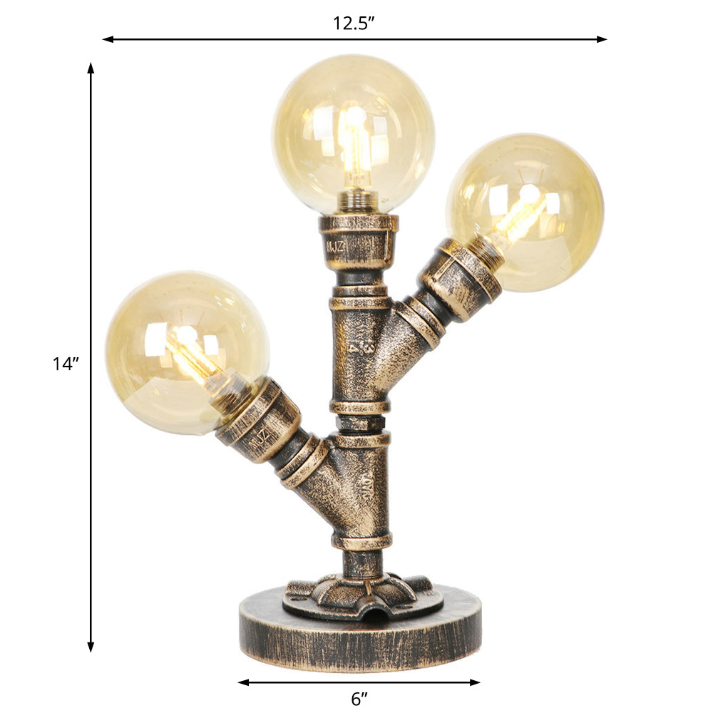 Clear/Amber Glass Antique Bronze Desk Light Globe 2/3-Light Industrial Task Lighting with Base Clearhalo 'Lamps' 'Table Lamps' Lighting' 467601