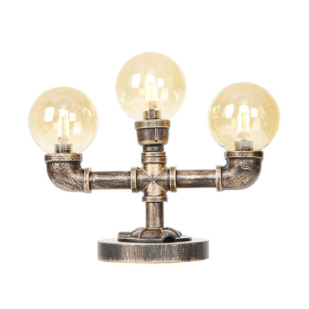 Clear/Amber Glass Antique Bronze Desk Light Globe 2/3-Light Industrial Task Lighting with Base Clearhalo 'Lamps' 'Table Lamps' Lighting' 467603