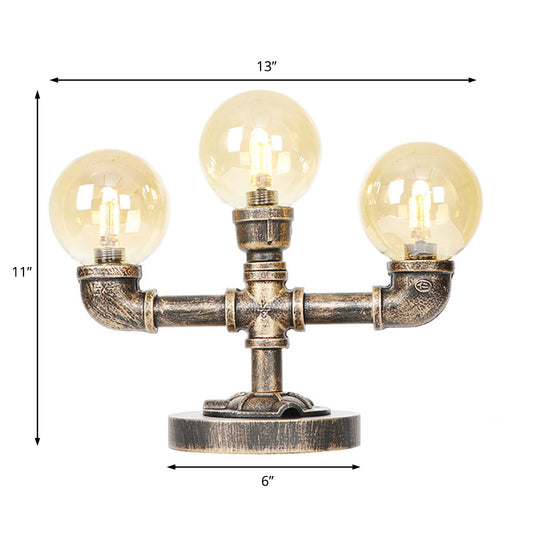 Clear/Amber Glass Antique Bronze Desk Light Globe 2/3-Light Industrial Task Lighting with Base Clearhalo 'Lamps' 'Table Lamps' Lighting' 467604