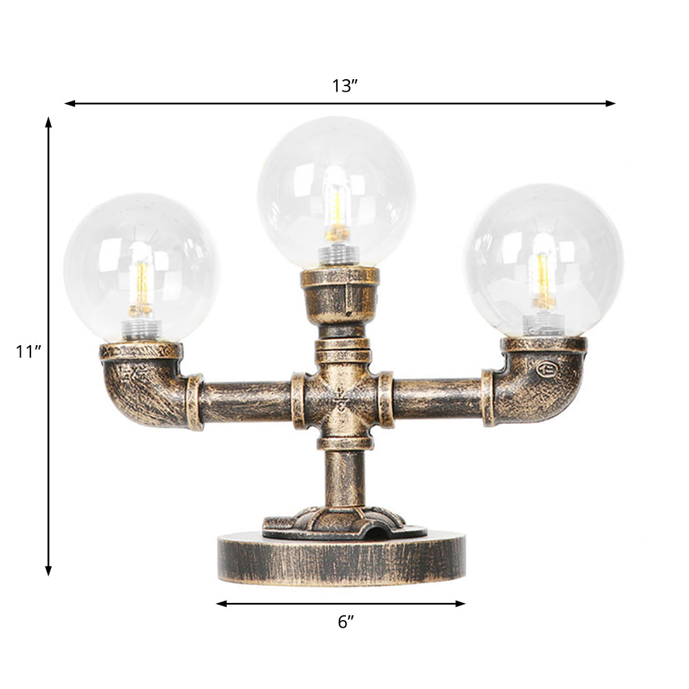 Clear/Amber Glass Antique Bronze Desk Light Globe 2/3-Light Industrial Task Lighting with Base Clearhalo 'Lamps' 'Table Lamps' Lighting' 467607