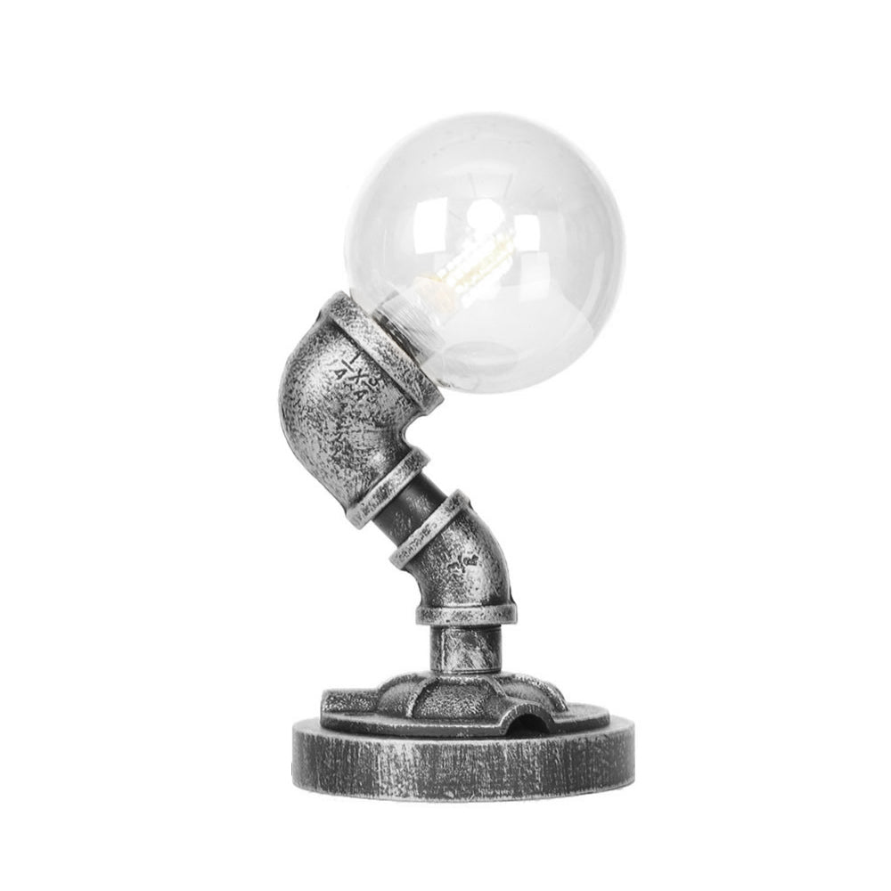 Globe Clear/Amber Glass Task Lighting Industrial Single Bulb Living Room Desk Lamp in Antique Silver Clearhalo 'Lamps' 'Table Lamps' Lighting' 467617