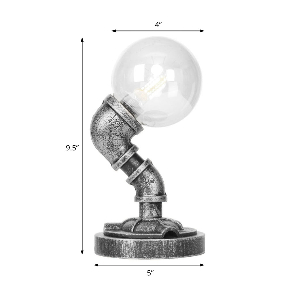 Globe Clear/Amber Glass Task Lighting Industrial Single Bulb Living Room Desk Lamp in Antique Silver Clearhalo 'Lamps' 'Table Lamps' Lighting' 467618