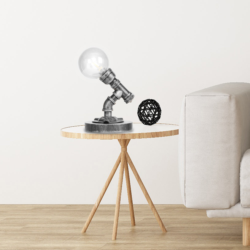 Globe Clear/Amber Glass Task Lighting Industrial Single Bulb Living Room Desk Lamp in Antique Silver Clear B Clearhalo 'Lamps' 'Table Lamps' Lighting' 467619