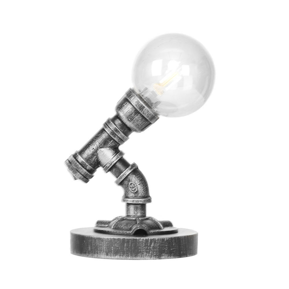 Globe Clear/Amber Glass Task Lighting Industrial Single Bulb Living Room Desk Lamp in Antique Silver Clearhalo 'Lamps' 'Table Lamps' Lighting' 467620