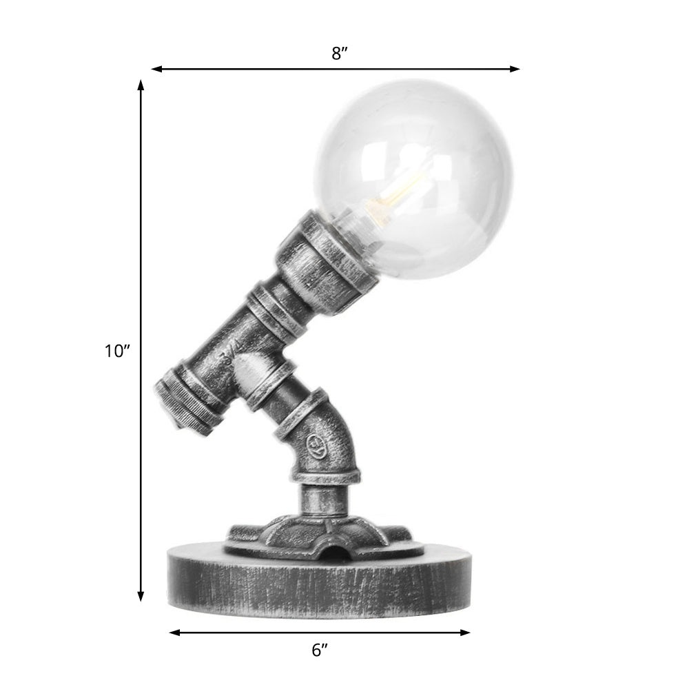 Globe Clear/Amber Glass Task Lighting Industrial Single Bulb Living Room Desk Lamp in Antique Silver Clearhalo 'Lamps' 'Table Lamps' Lighting' 467621