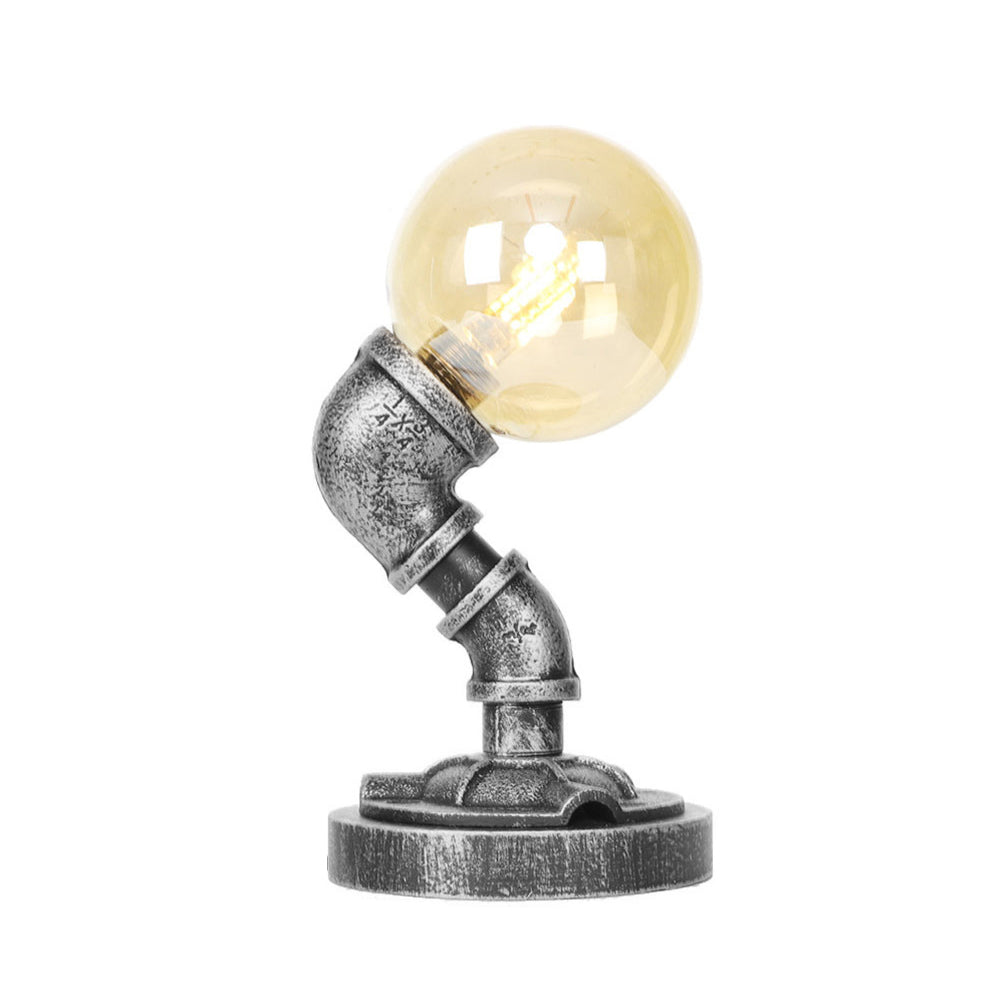 Globe Clear/Amber Glass Task Lighting Industrial Single Bulb Living Room Desk Lamp in Antique Silver Clearhalo 'Lamps' 'Table Lamps' Lighting' 467629