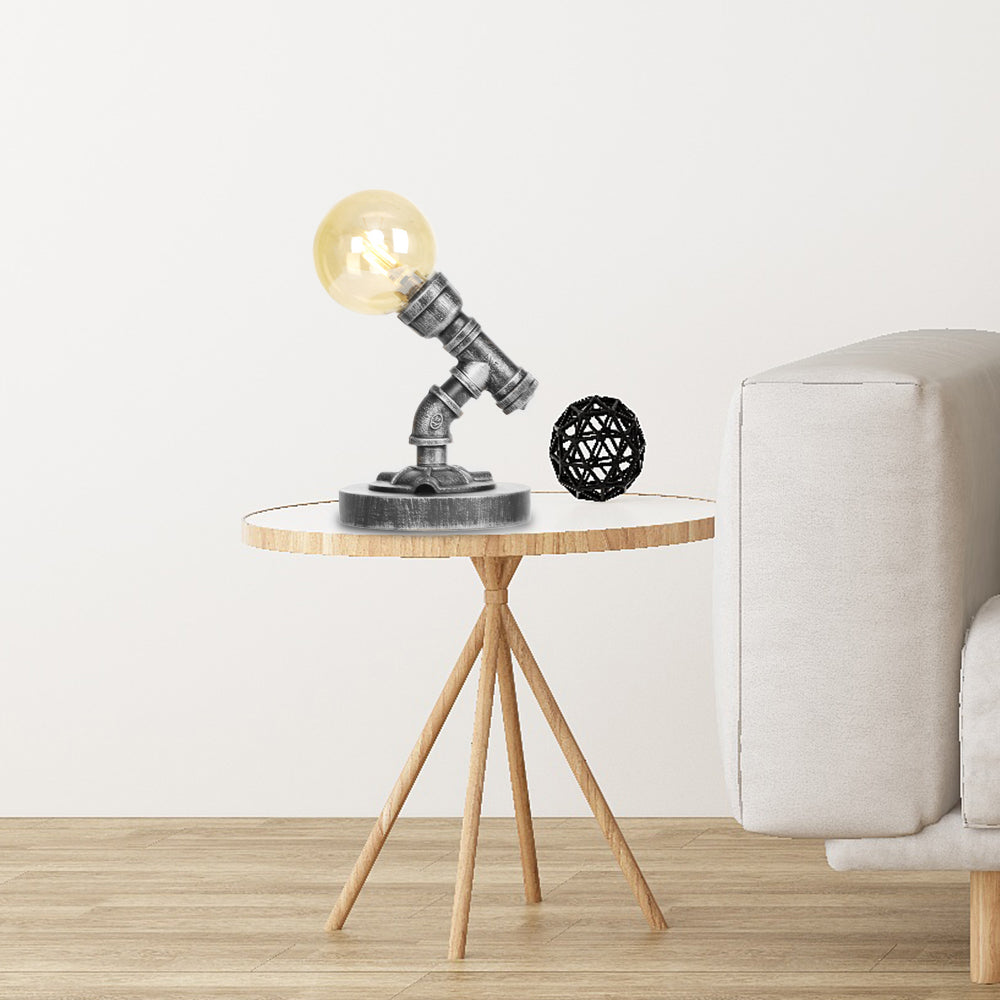 Globe Clear/Amber Glass Task Lighting Industrial Single Bulb Living Room Desk Lamp in Antique Silver Amber B Clearhalo 'Lamps' 'Table Lamps' Lighting' 467631