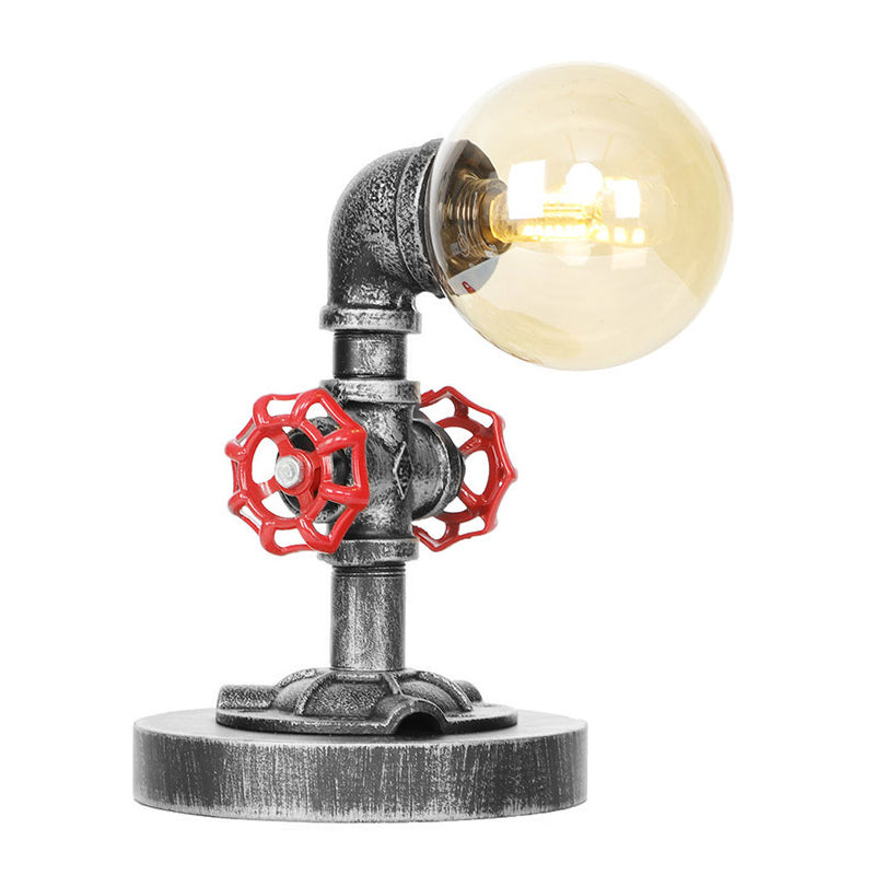 Single Light Globe Shade Reading Lamp Industrial Antique Silver Clear/Amber Glass Task Lighting for Bedroom with Base Clearhalo 'Lamps' 'Table Lamps' Lighting' 467650