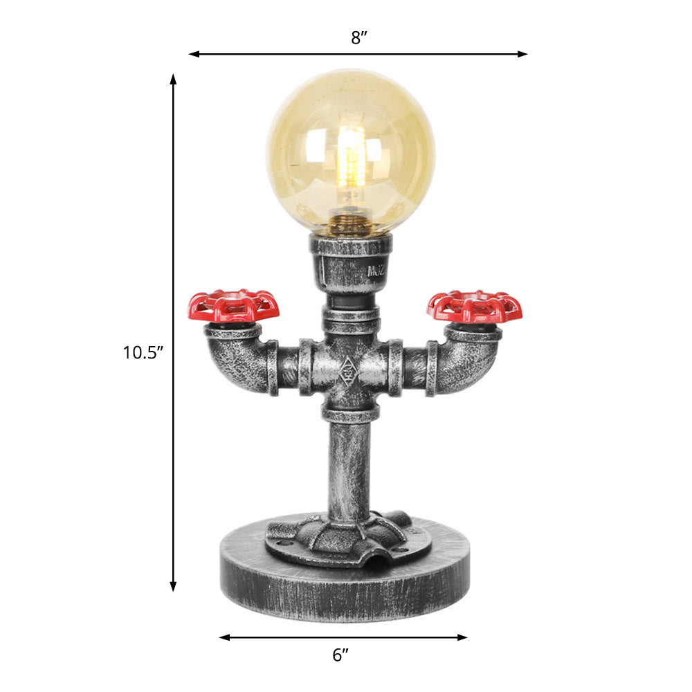 Single Light Globe Shade Reading Lamp Industrial Antique Silver Clear/Amber Glass Task Lighting for Bedroom with Base Clearhalo 'Lamps' 'Table Lamps' Lighting' 467657