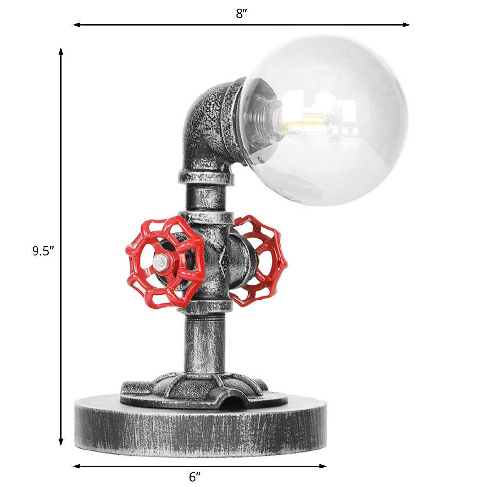 Single Light Globe Shade Reading Lamp Industrial Antique Silver Clear/Amber Glass Task Lighting for Bedroom with Base Clearhalo 'Lamps' 'Table Lamps' Lighting' 467663