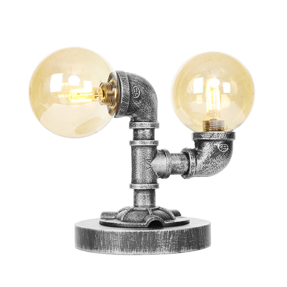 2-Light Desk Lamp Industrial Round Shade Clear/Amber Glass Table Lighting in Antique Silver Clearhalo 'Lamps' 'Table Lamps' Lighting' 467684