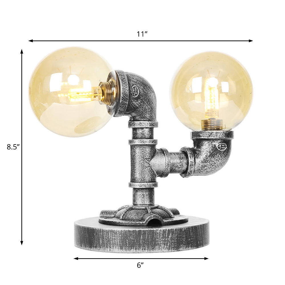 2-Light Desk Lamp Industrial Round Shade Clear/Amber Glass Table Lighting in Antique Silver Clearhalo 'Lamps' 'Table Lamps' Lighting' 467685