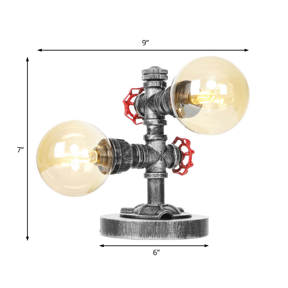 Industrial Round Shade Table Lamp 2 Lights Clear/Amber Glass Desk Light in Antique Silver with Base Clearhalo 'Lamps' 'Table Lamps' Lighting' 467719