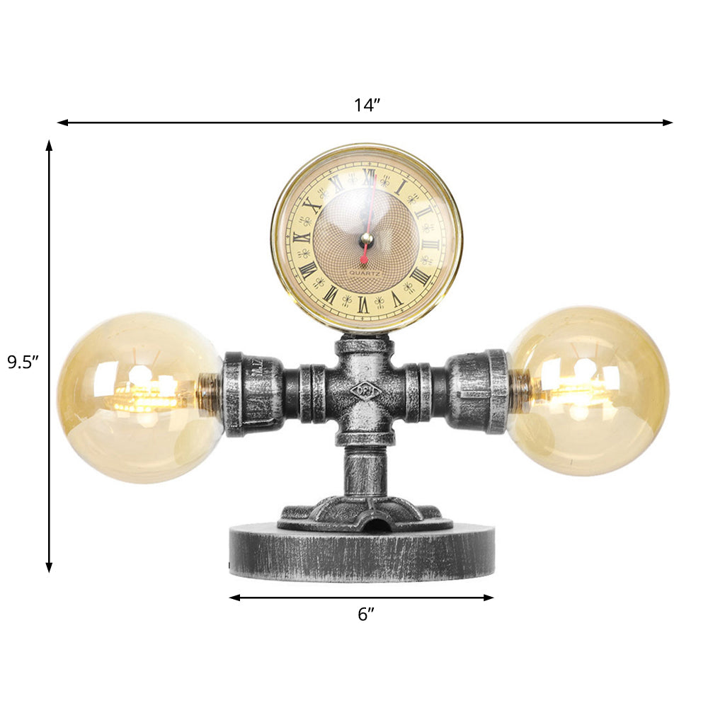 Industrial Round Shade Table Lamp 2 Lights Clear/Amber Glass Desk Light in Antique Silver with Base Clearhalo 'Lamps' 'Table Lamps' Lighting' 467722